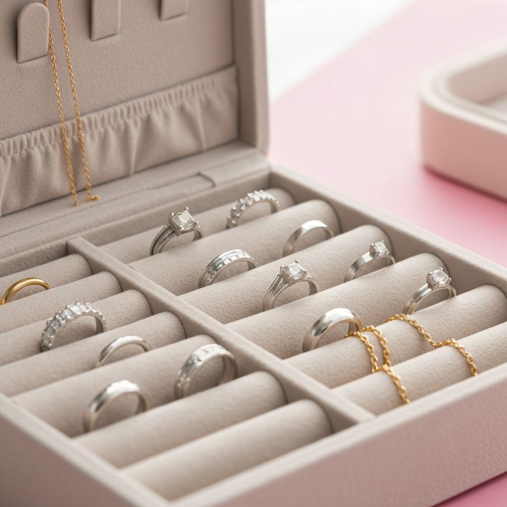 Velvet jewelry box with silver pieces